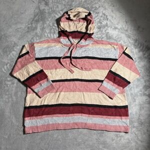 Love Change Italy Pullover Hoodie 2XL Multicolored Striped Knit Pink